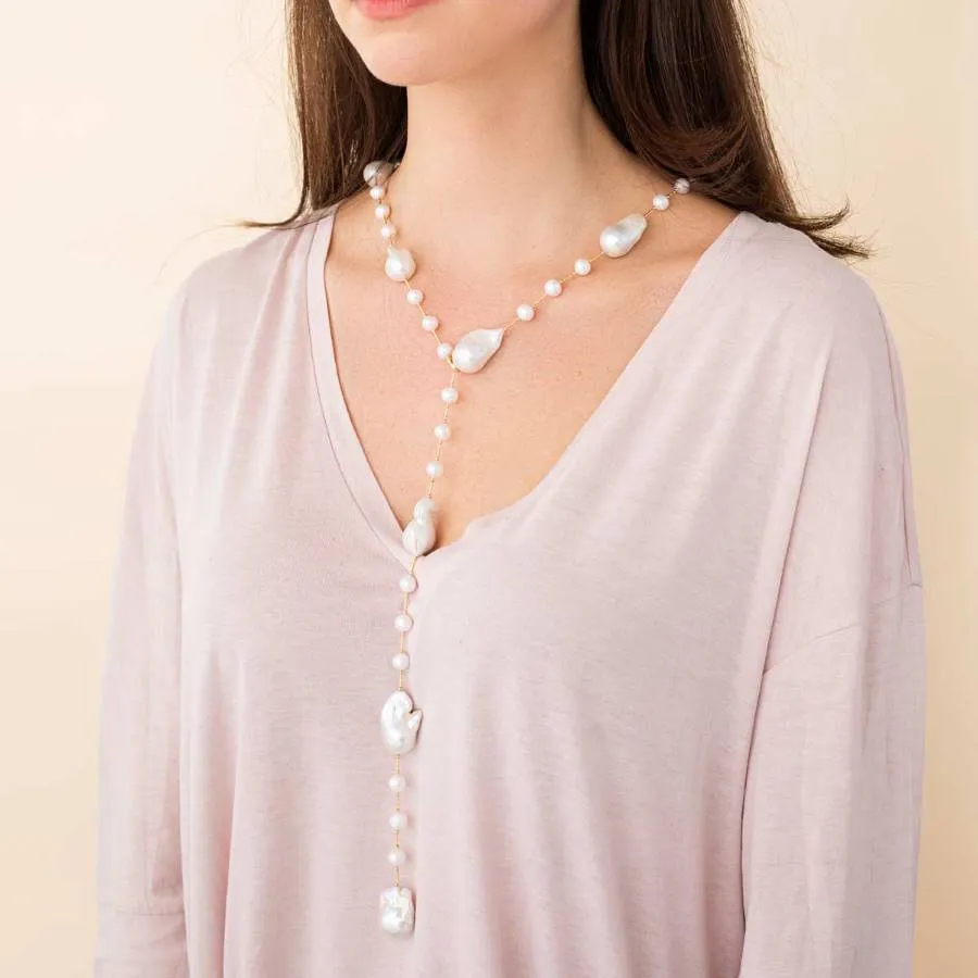 Adjustable 18K Gold Baroque Pearl Necklace