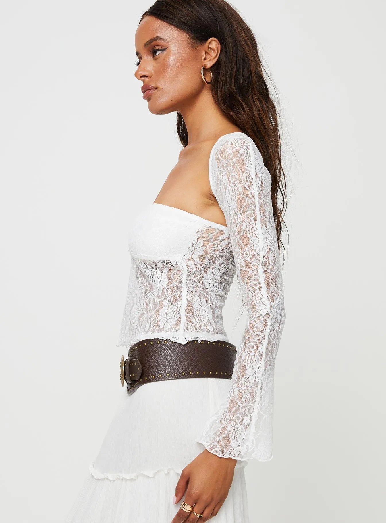 Alyda Long Sleeve Lace Top White