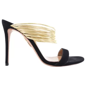 Aquazzura Black Suede and Gold Metallic Sandals - 40 / 9.5