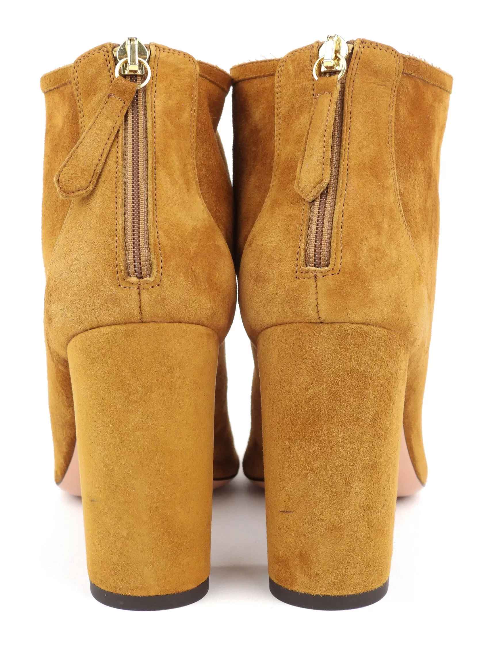 Aquazzura Camel Brown Suede Block Heel Ankle Sock Boots - 40 IT