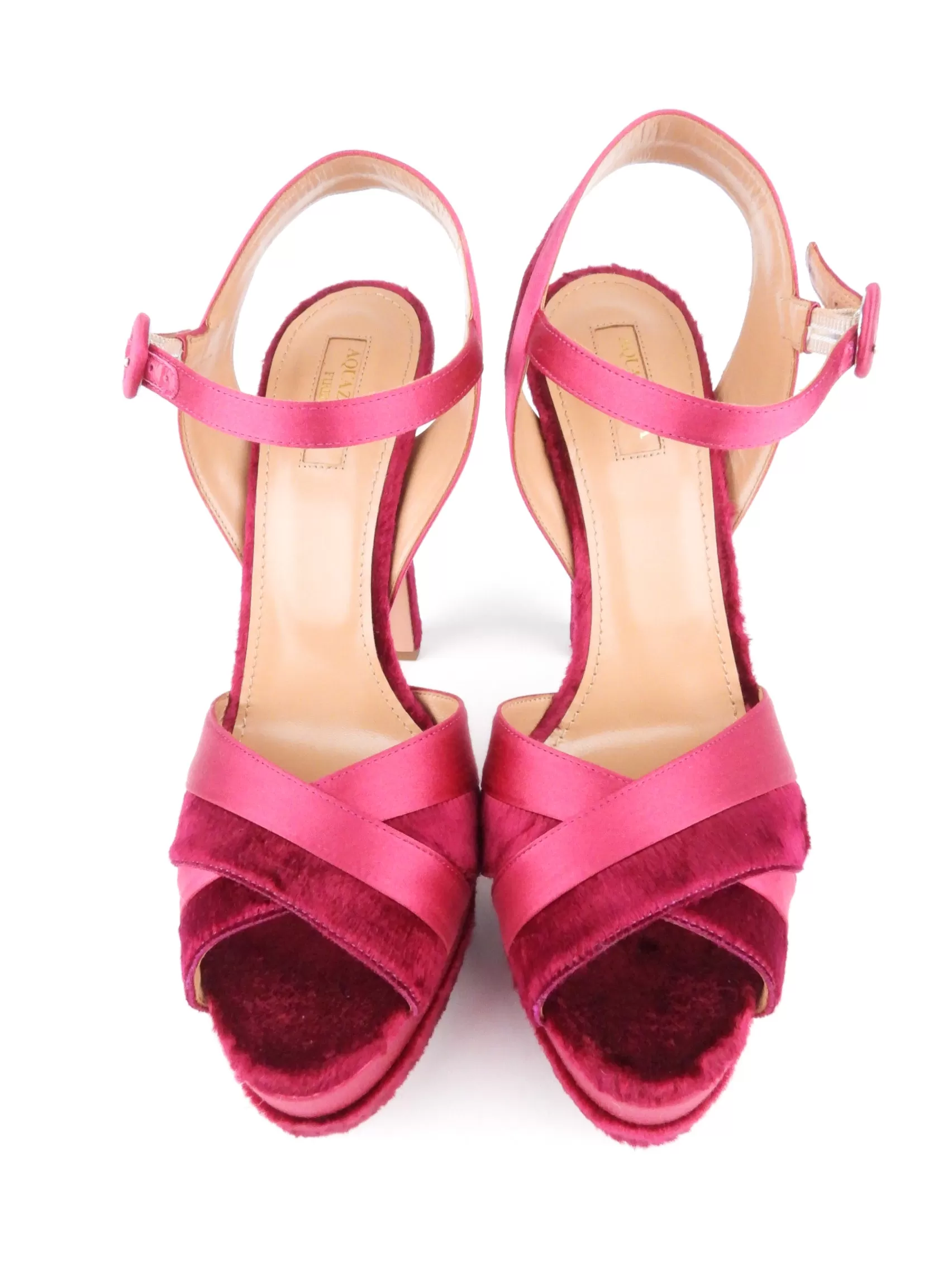 Aquazzura Pink Satin and Velvet Coquette Platform Sandals - 40.5