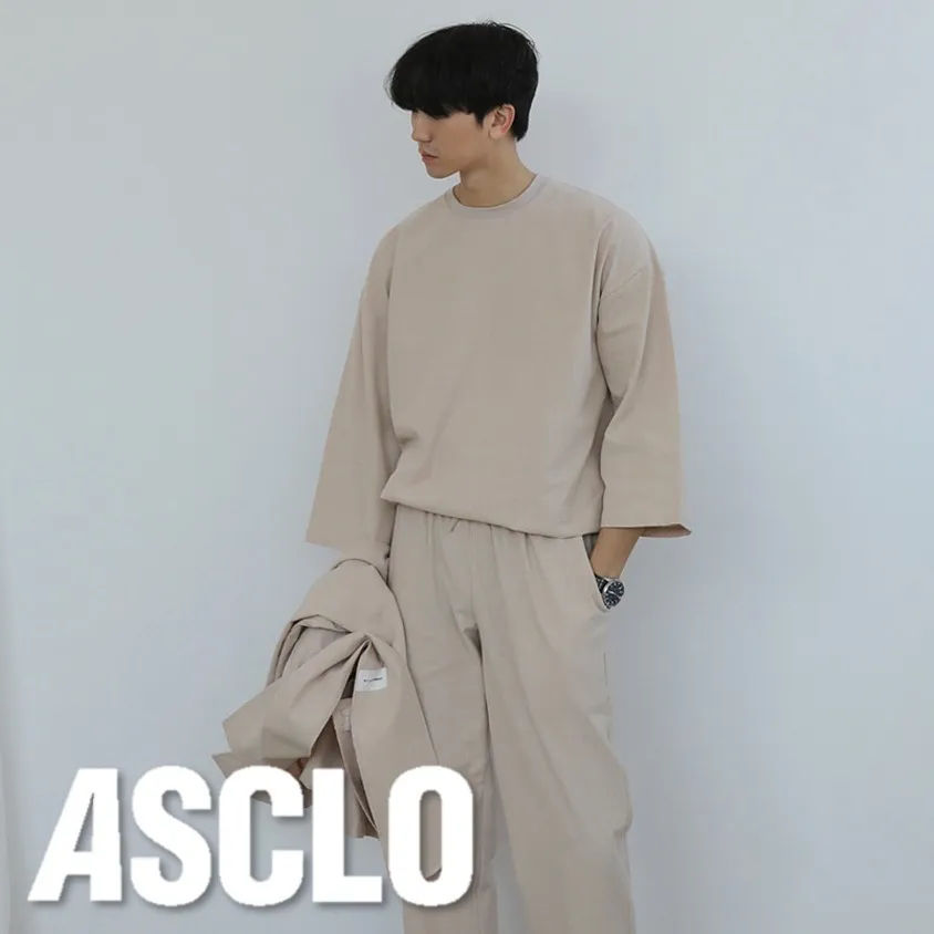 ASCLO  |Crew Neck Unisex Linen Cropped Plain Cotton