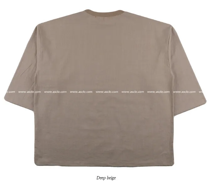 ASCLO  |Crew Neck Unisex Linen Cropped Plain Cotton