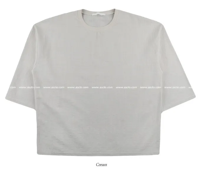 ASCLO  |Crew Neck Unisex Linen Cropped Plain Cotton