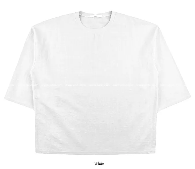 ASCLO  |Crew Neck Unisex Linen Cropped Plain Cotton