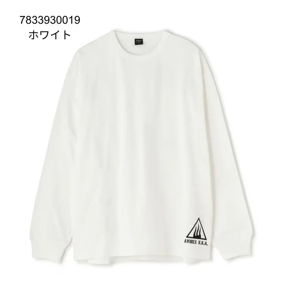 AVIREX  |Crew Neck Street Style Long Sleeves Plain Cotton Oversized