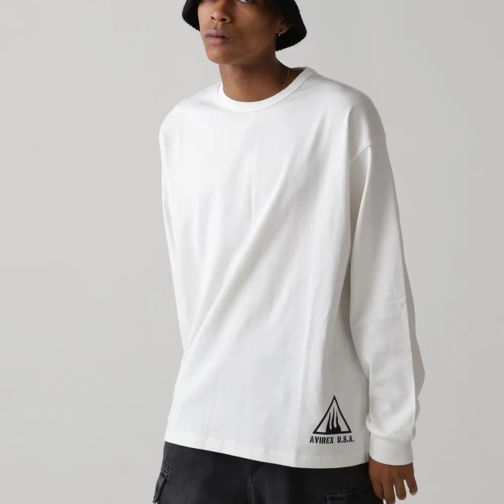 AVIREX  |Crew Neck Street Style Long Sleeves Plain Cotton Oversized