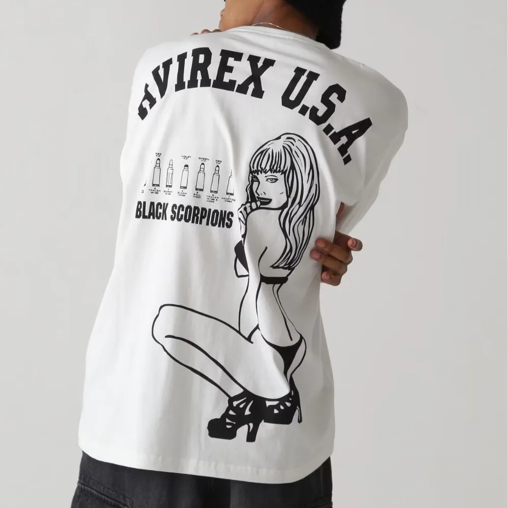 AVIREX  |Crew Neck Street Style Long Sleeves Plain Cotton Oversized