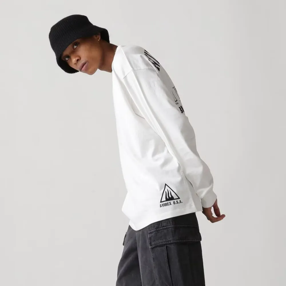 AVIREX  |Crew Neck Street Style Long Sleeves Plain Cotton Oversized