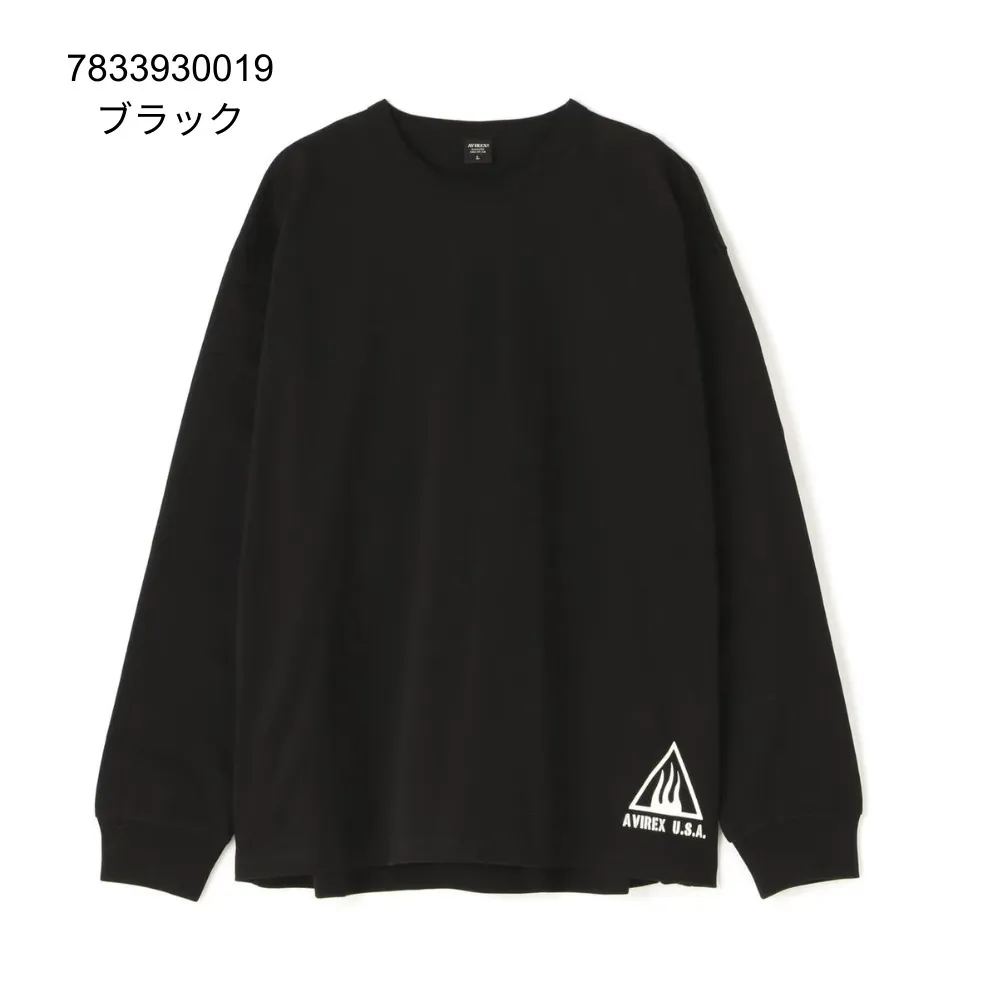 AVIREX  |Crew Neck Street Style Long Sleeves Plain Cotton Oversized