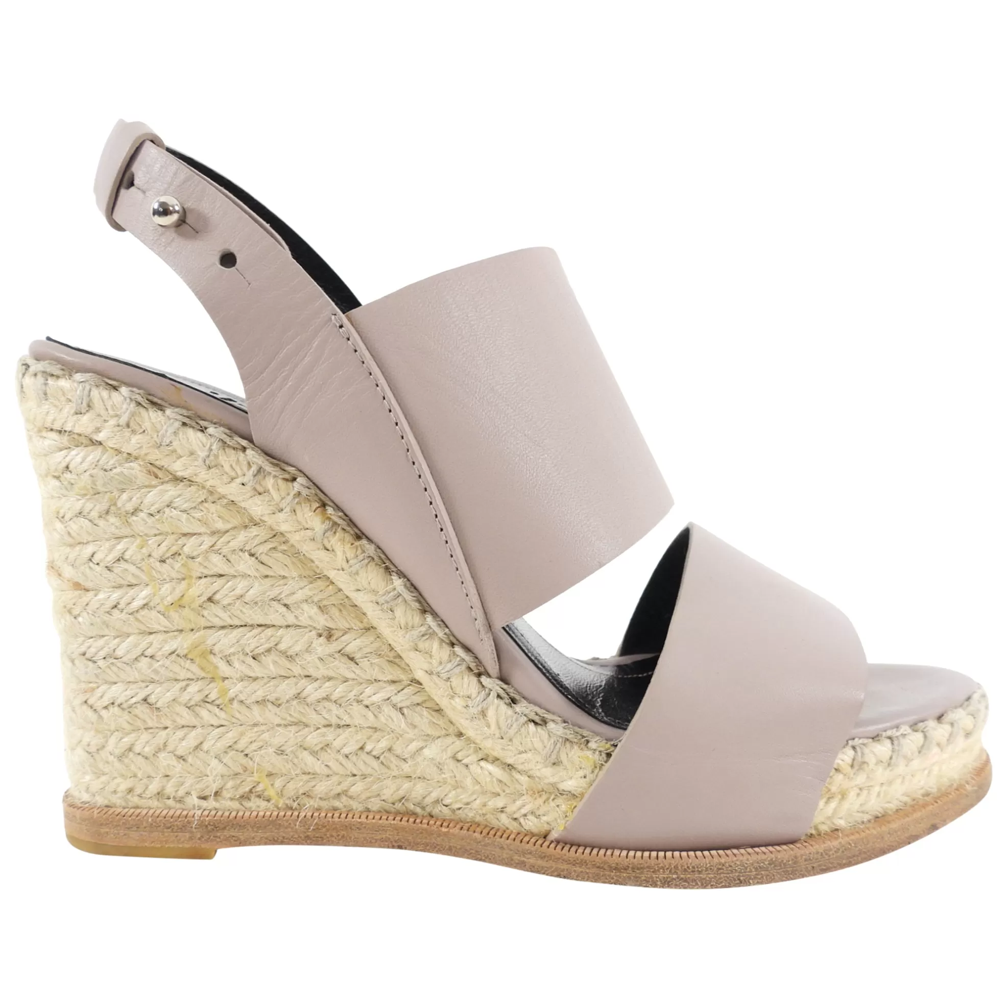 Balenciaga Taupe Leather Espadrille Wedge Sandals - 37