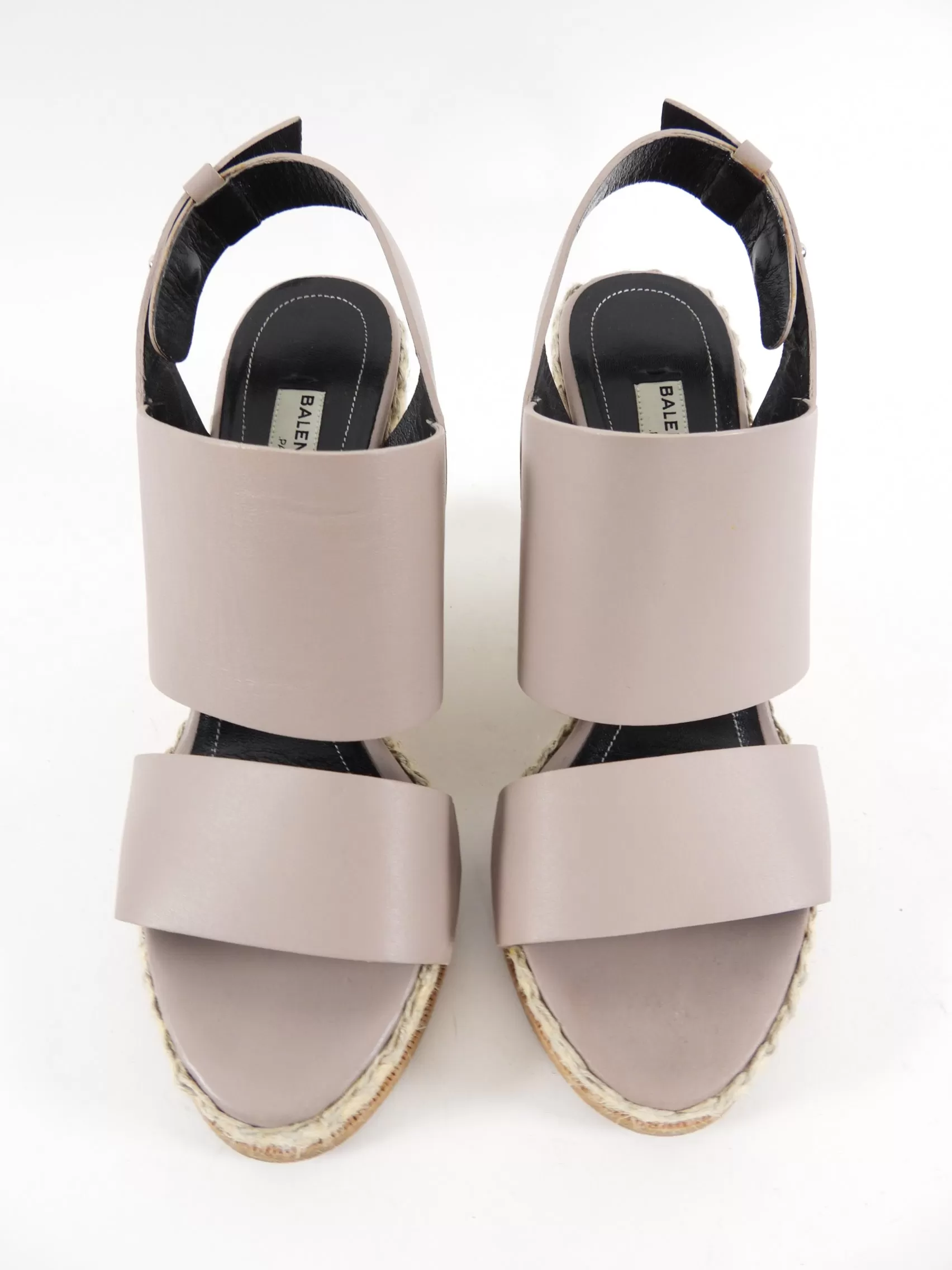 Balenciaga Taupe Leather Espadrille Wedge Sandals - 37