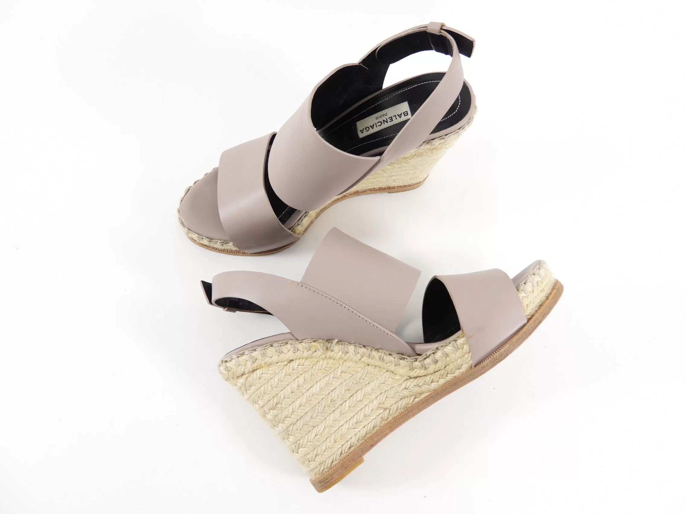 Balenciaga Taupe Leather Espadrille Wedge Sandals - 37