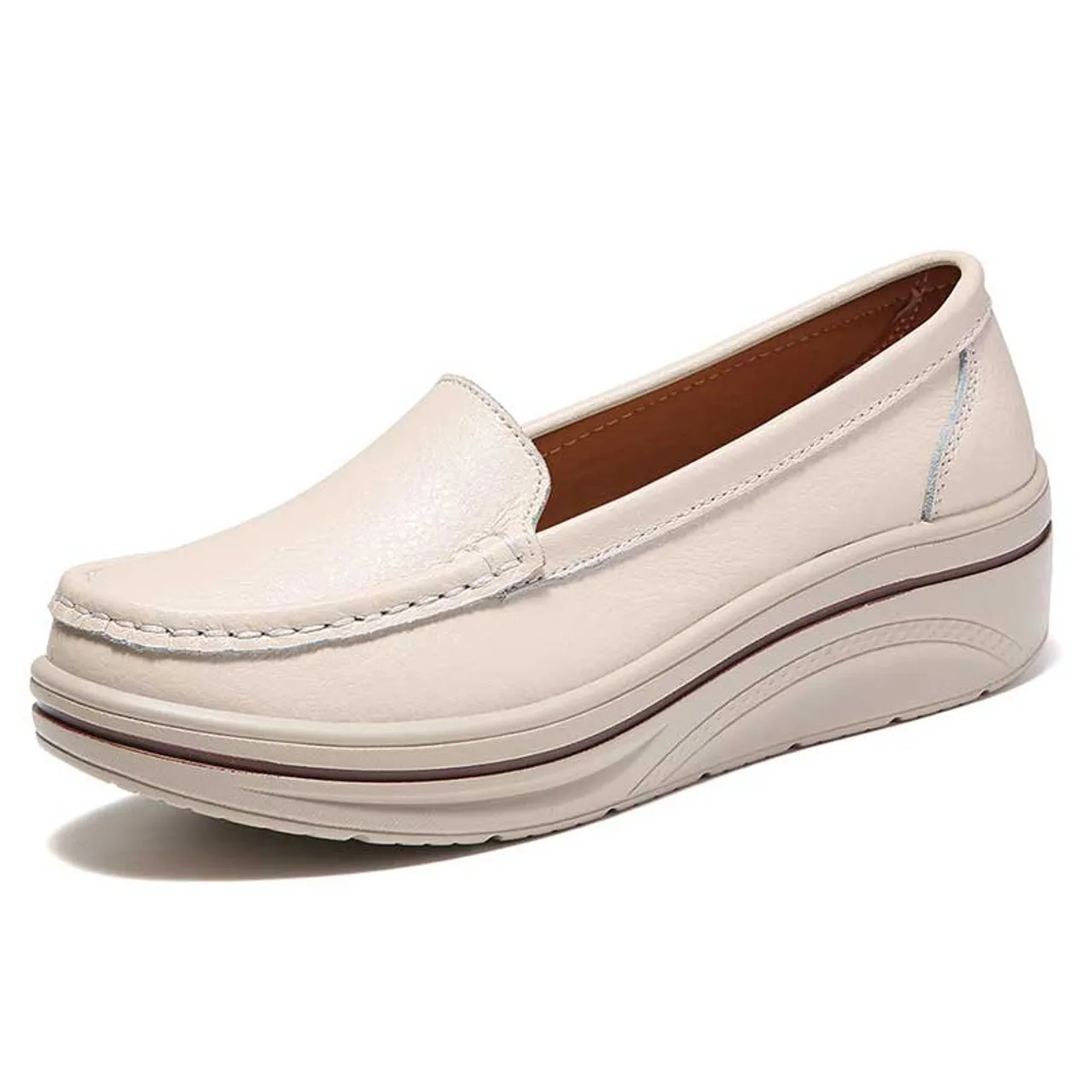 Beige plain casual slip on rocker bottom sneaker