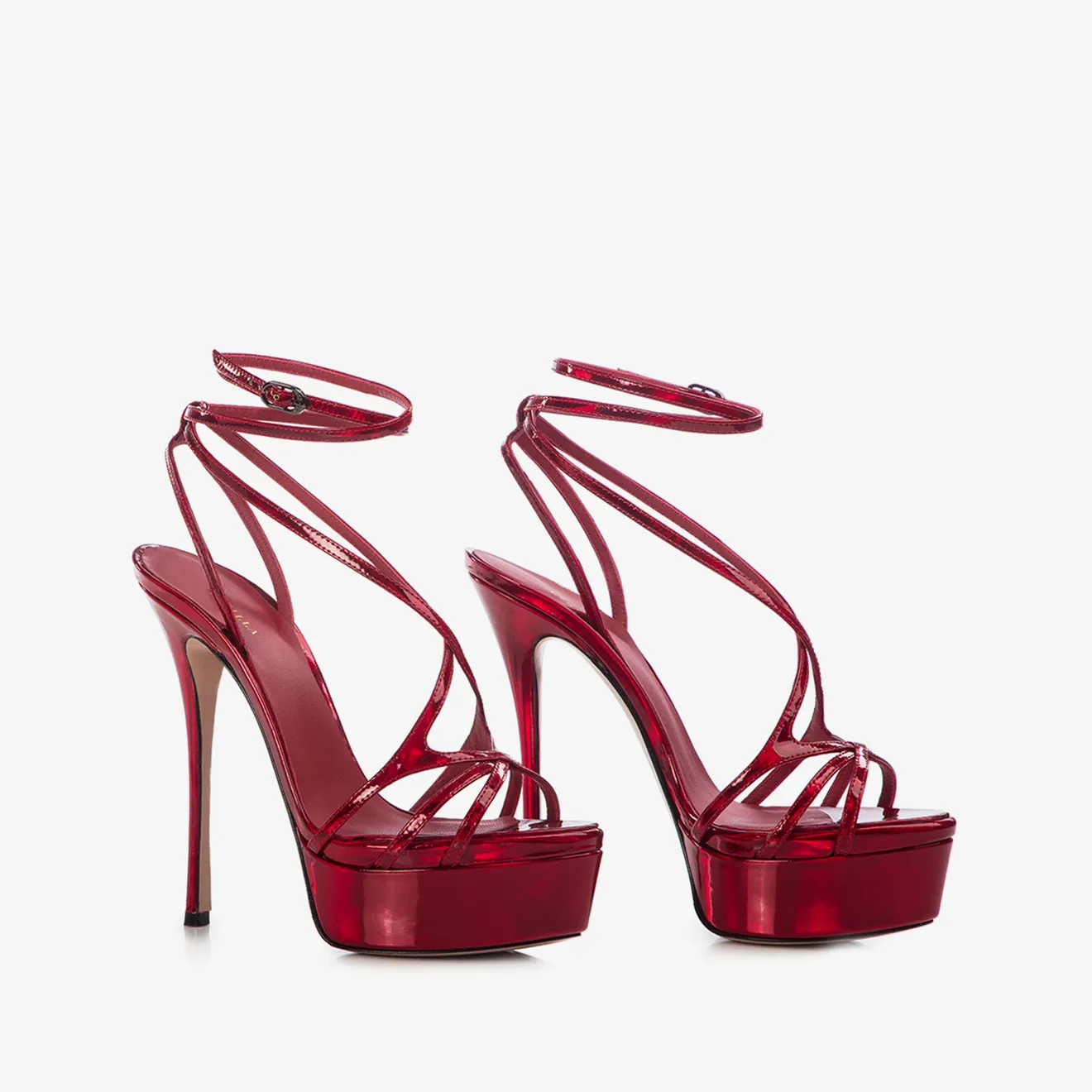 BELEN SANDAL 140 mm Rebel red iridescent platform sandal