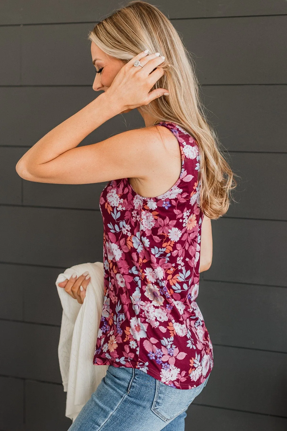 Between You & Me Floral Tank Top- Burgundy