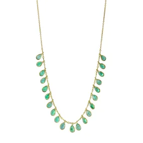 Bezel-Set Teardrop Emerald Fringe Necklace