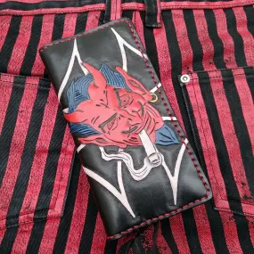 Biker-style wallet with engraved devil and flags by Another Way of Life