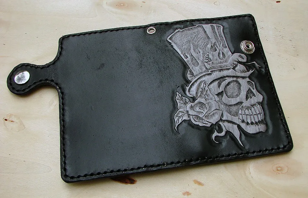 Biker-style wallet with skull