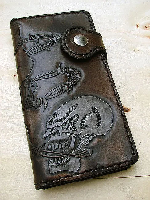 Biker-style wallet with white skull