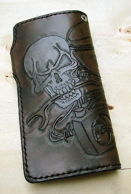 Biker-style wallet with white skull