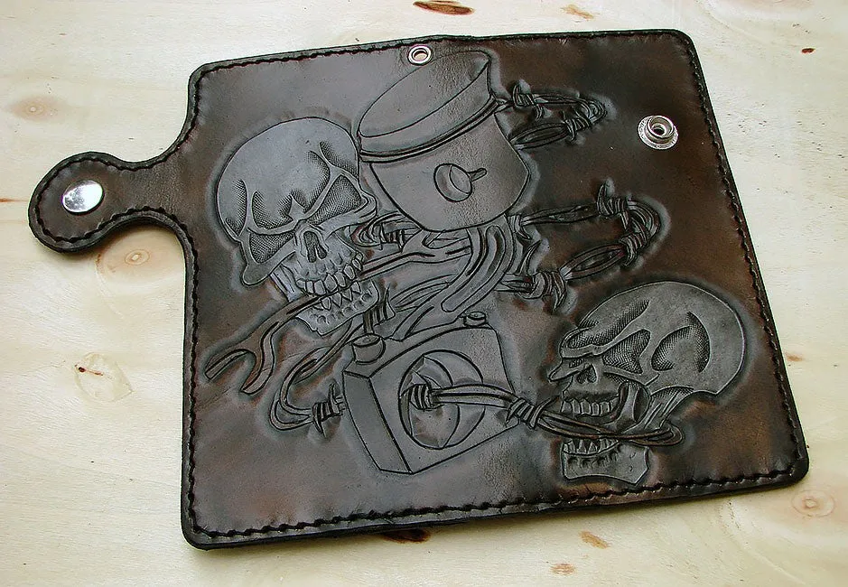 Biker-style wallet with white skull