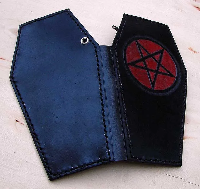 Biker wallet style coffin with pentagram