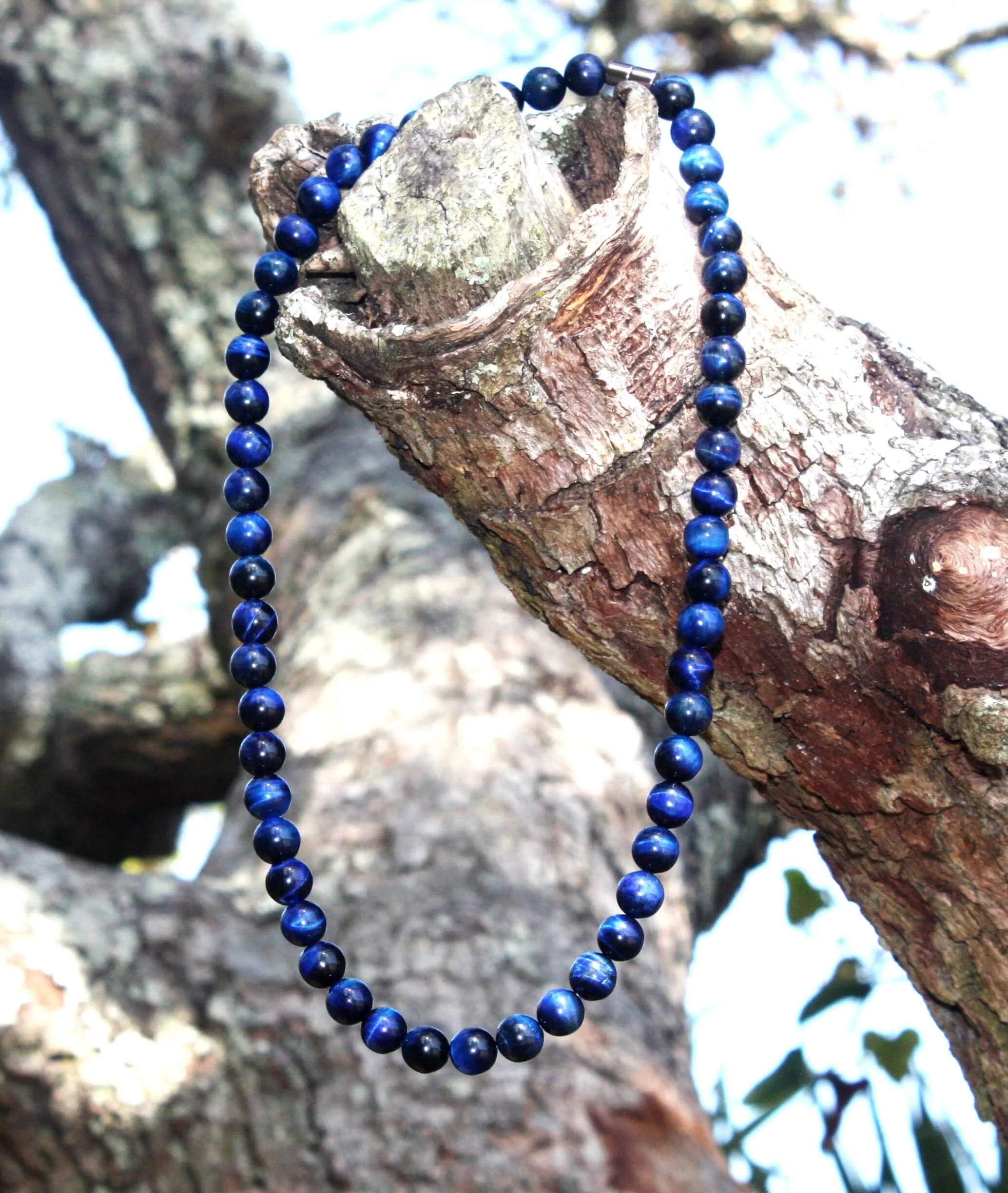 Blue Tiger Eye Necklace -  Mens Necklace - Beaded Necklace - Crystal Necklace  - Gemstone necklace