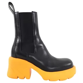 Bottega Veneta Black Leather and Orange Rubber Flash Boots - 40