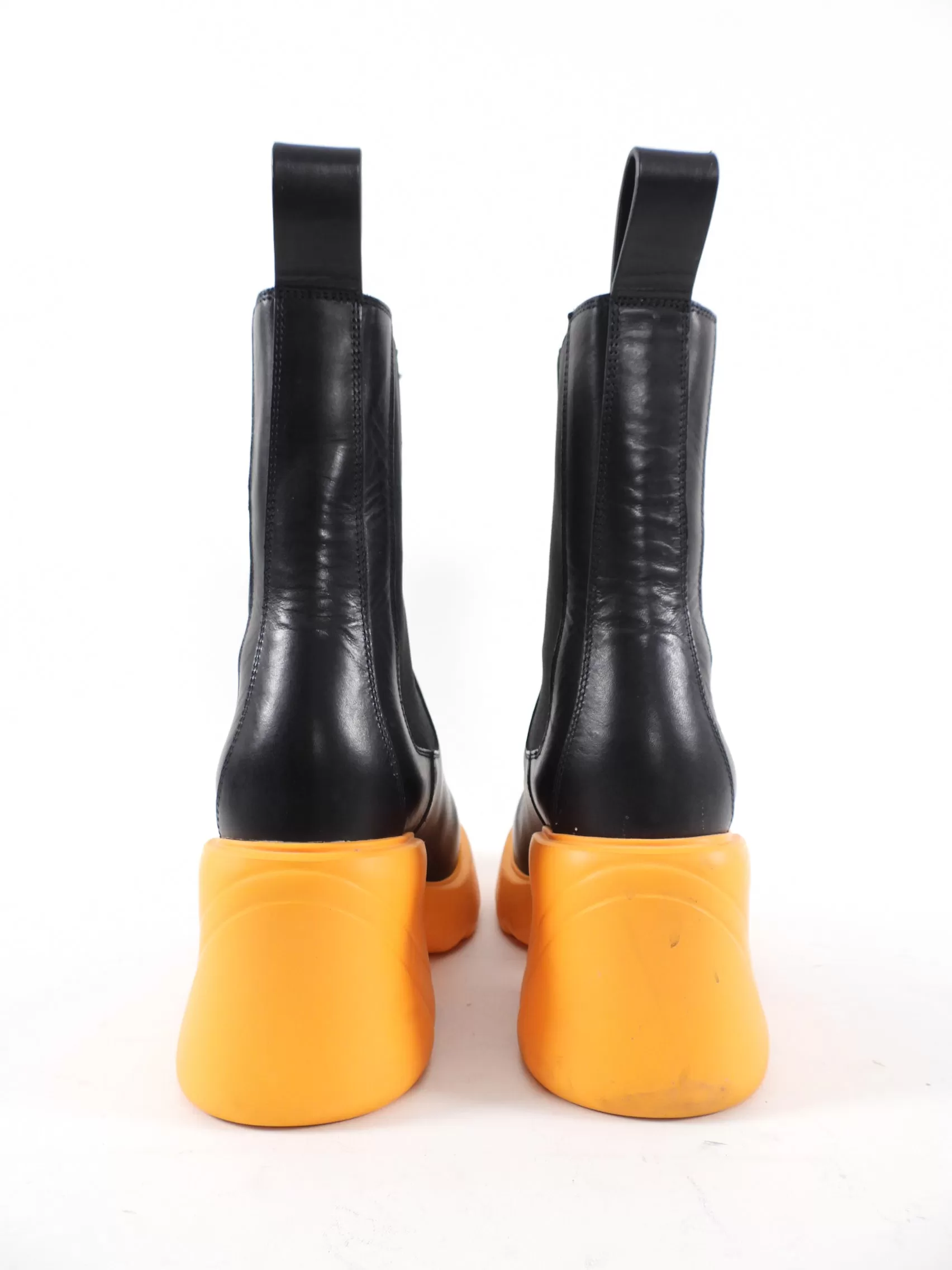 Bottega Veneta Black Leather and Orange Rubber Flash Boots - 40