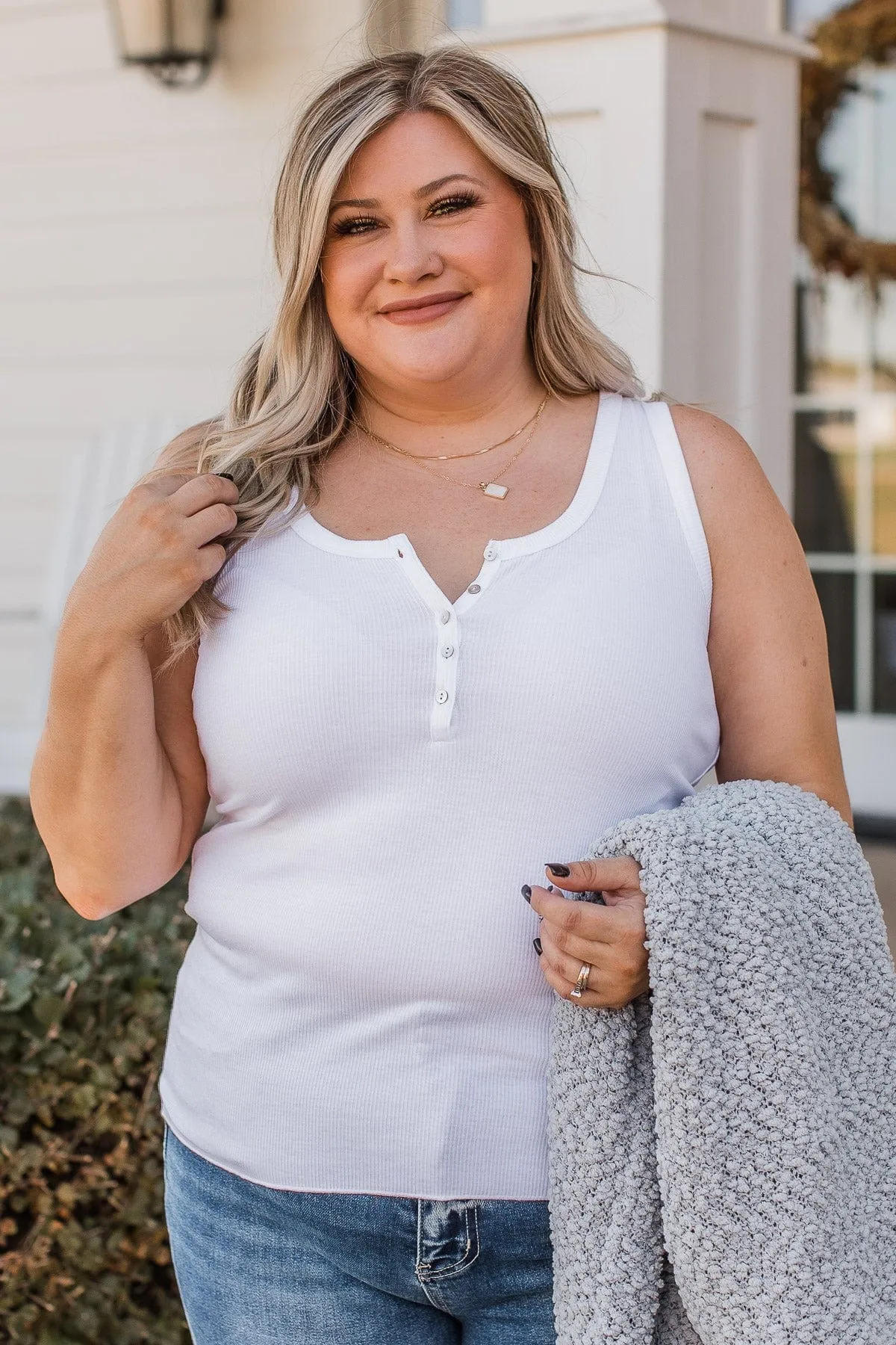 Bound To Be Beautiful Button Henley Tank Top- Ivory