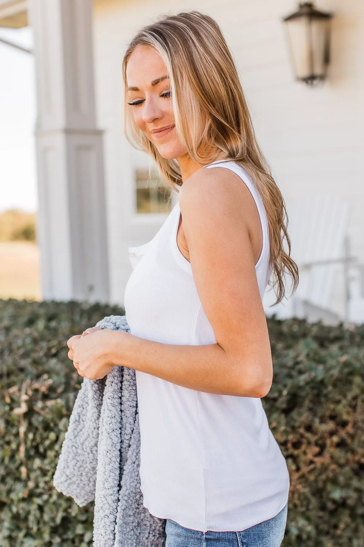 Bound To Be Beautiful Button Henley Tank Top- Ivory