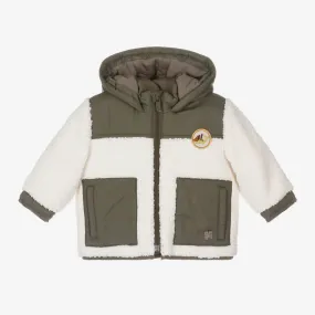 Boys Ivory & Green Hooded Sherpa Coat 