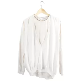 Brunello Cucinelli Ivory Cotton V Neck with Silk Monili Tank - M