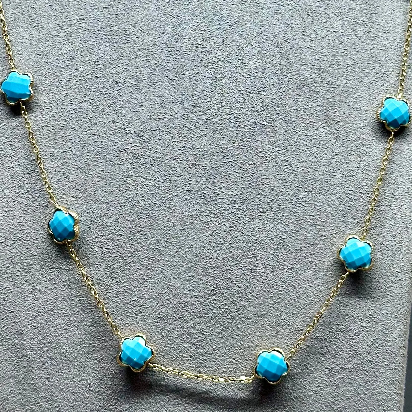 Camille - 23 Clover Turquoise 14kt Necklace