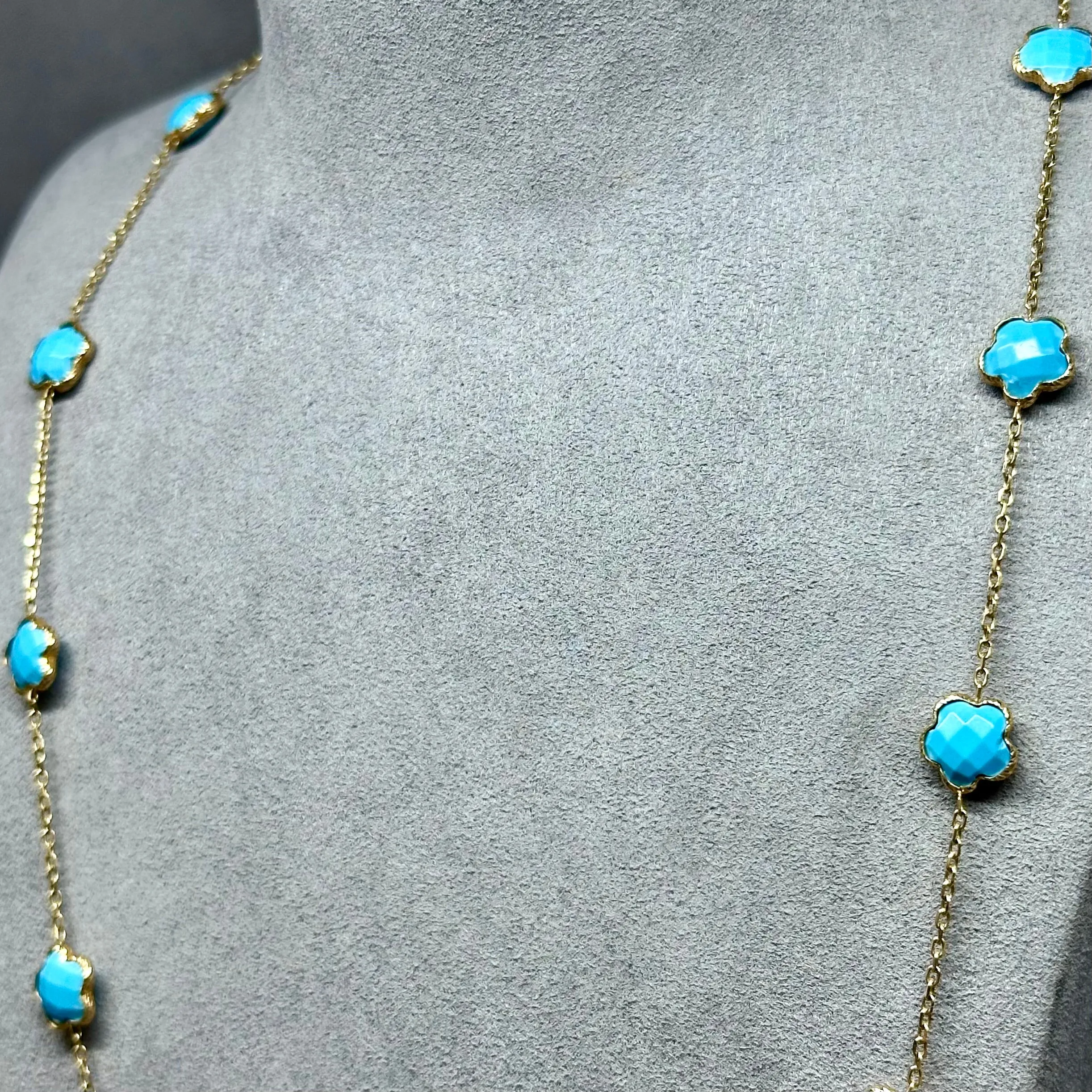 Camille - 23 Clover Turquoise 14kt Necklace