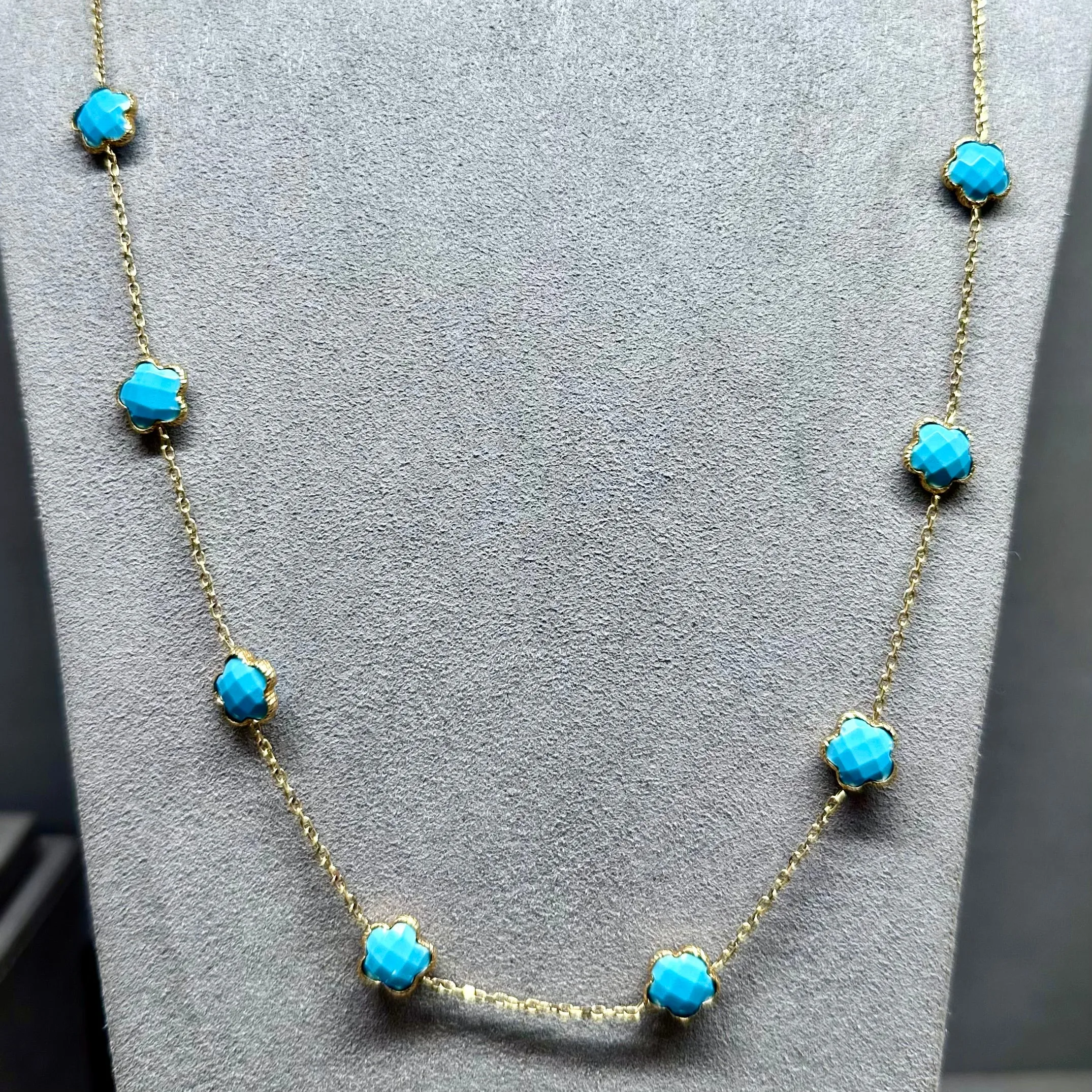 Camille - 23 Clover Turquoise 14kt Necklace