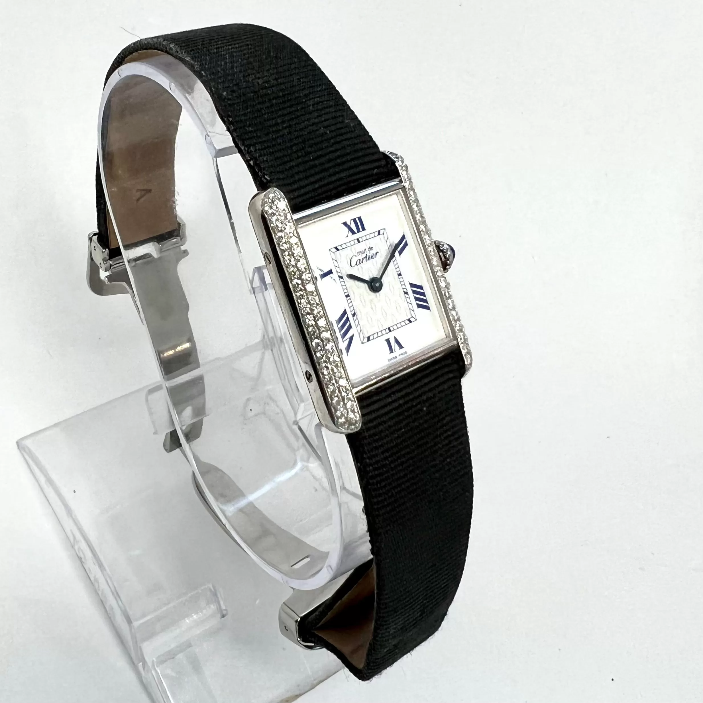 CARTIER TANK 22mm Silver ~.5TCW Diamond Watch