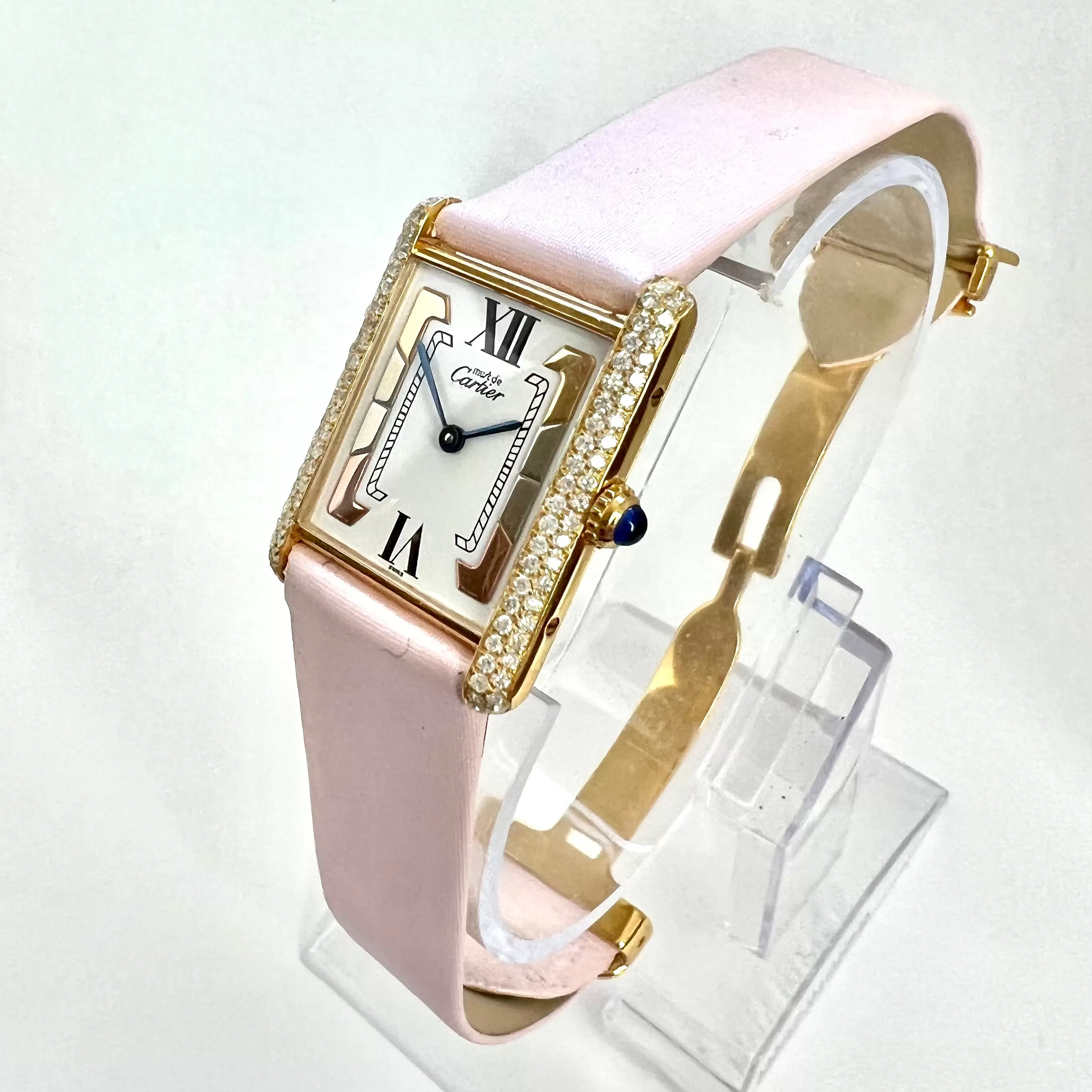 CARTIER TANK 23mm GP Silver ~.55TCW Diamond Watch Trinity Dial