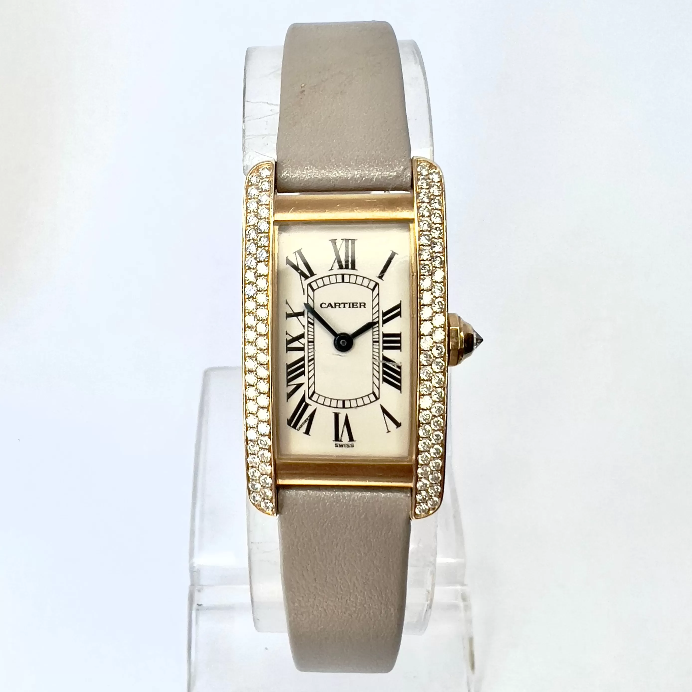 CARTIER TANK AMERICAINE 1710 Quartz 19mm 18K Yellow Gold FACTORY DIAMOND Watch