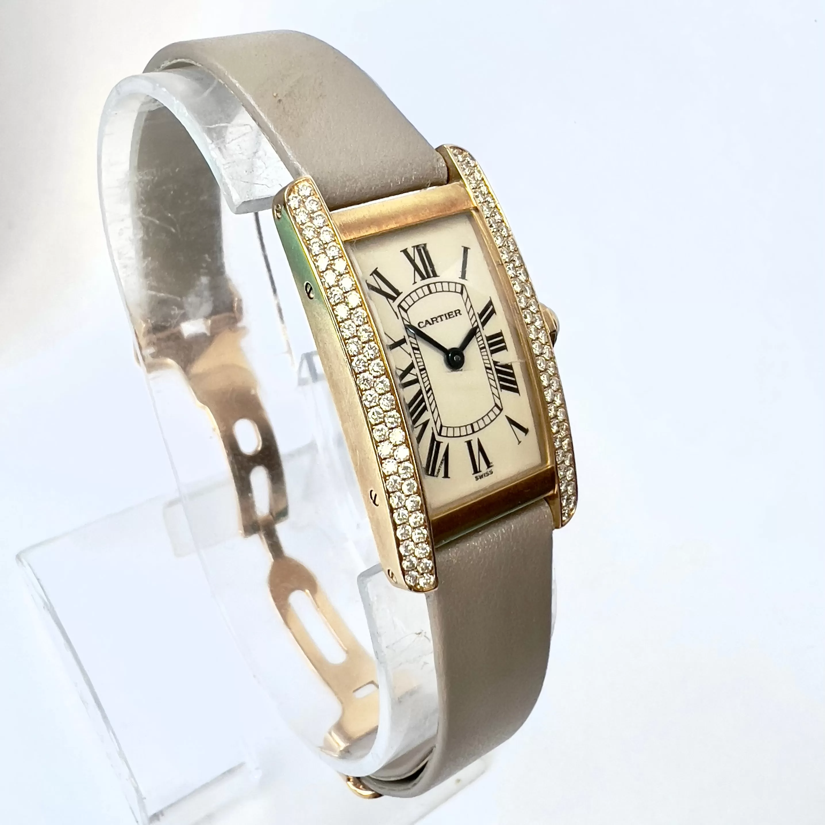 CARTIER TANK AMERICAINE 1710 Quartz 19mm 18K Yellow Gold FACTORY DIAMOND Watch