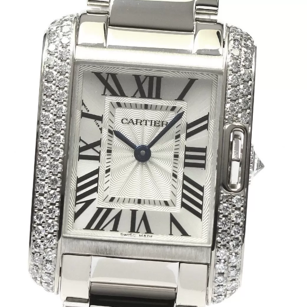 CARTIER TANK ANGLAISE Quartz 23mm Steel ~1+TCW DIAMOND Watch