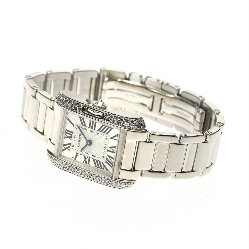 CARTIER TANK ANGLAISE Quartz 23mm Steel ~1+TCW DIAMOND Watch