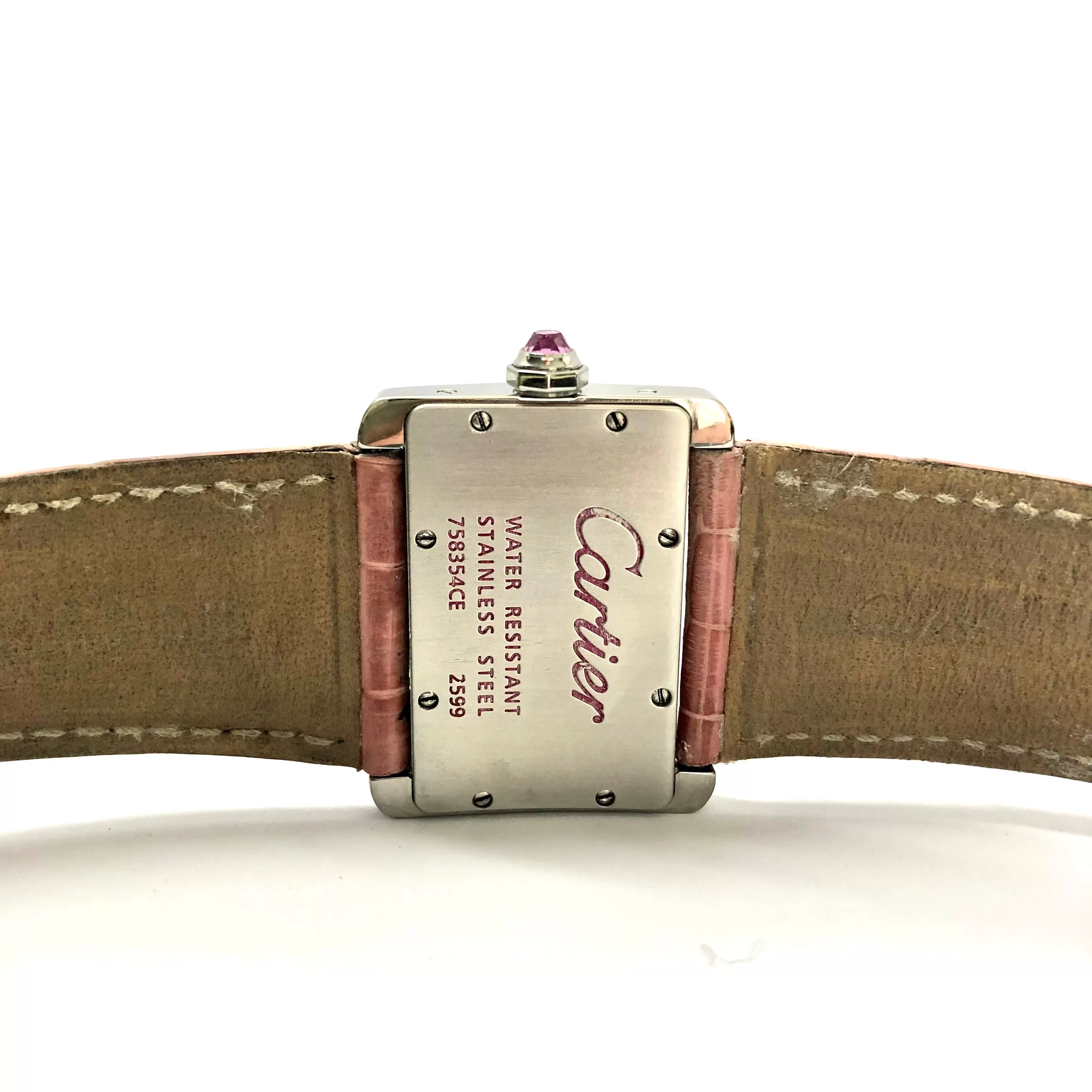 CARTIER TANK DIVAN Quartz Steel 31mm DIAMONDS & Pink Sapphires Watch