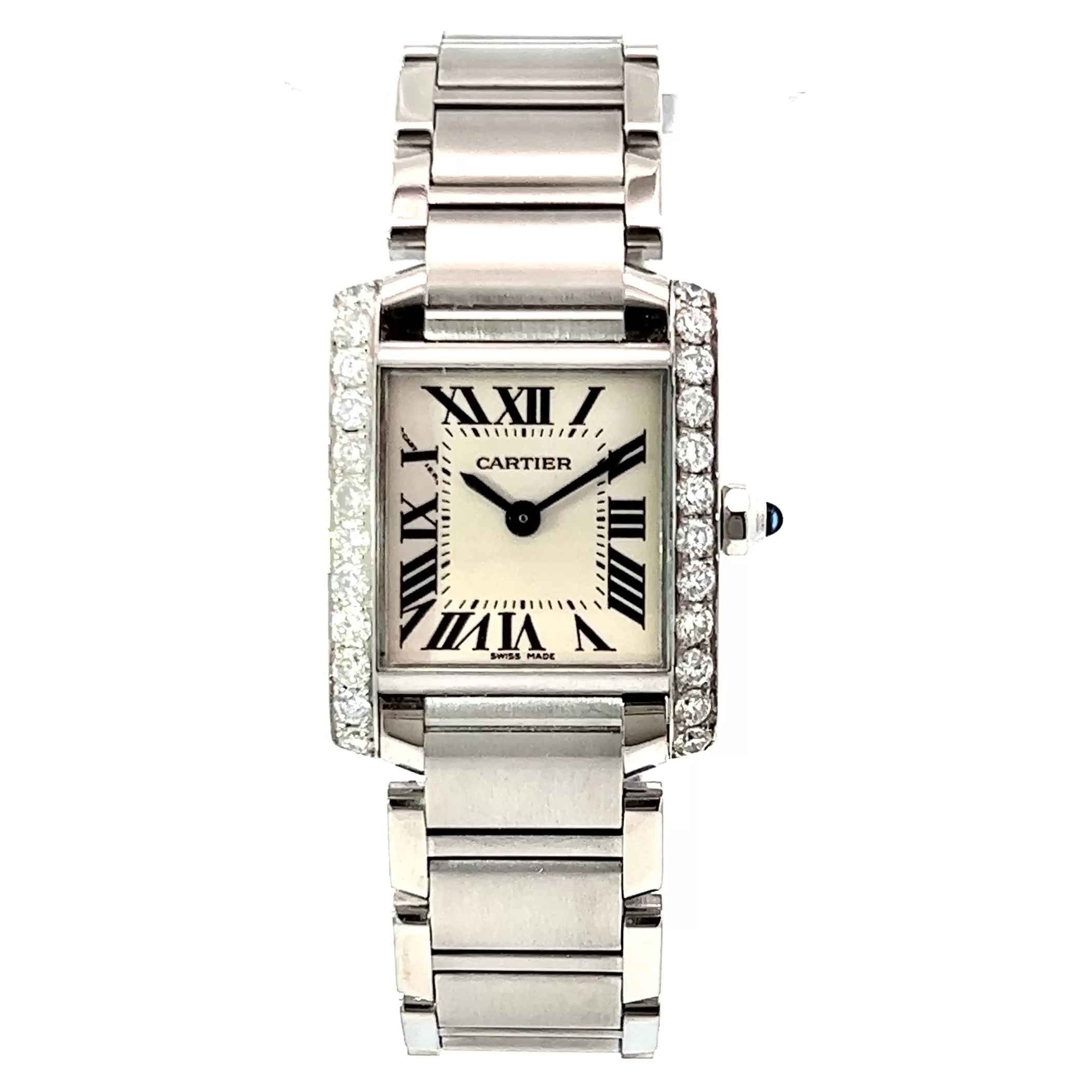 CARTIER TANK FRANCAISE 20mm Quartz Steel 0.68TCW DIAMOND Watch