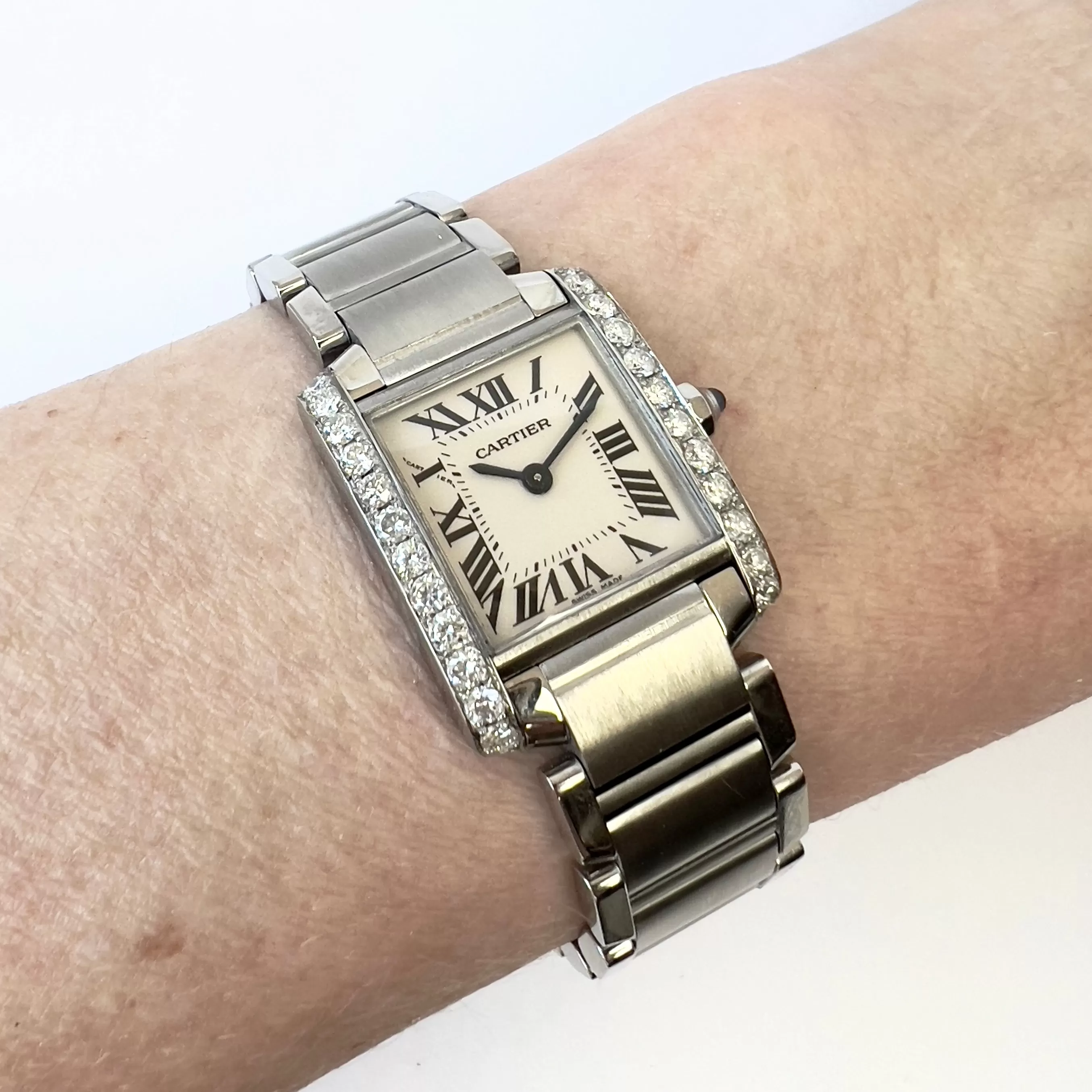 CARTIER TANK FRANCAISE 20mm Quartz Steel 0.68TCW DIAMOND Watch