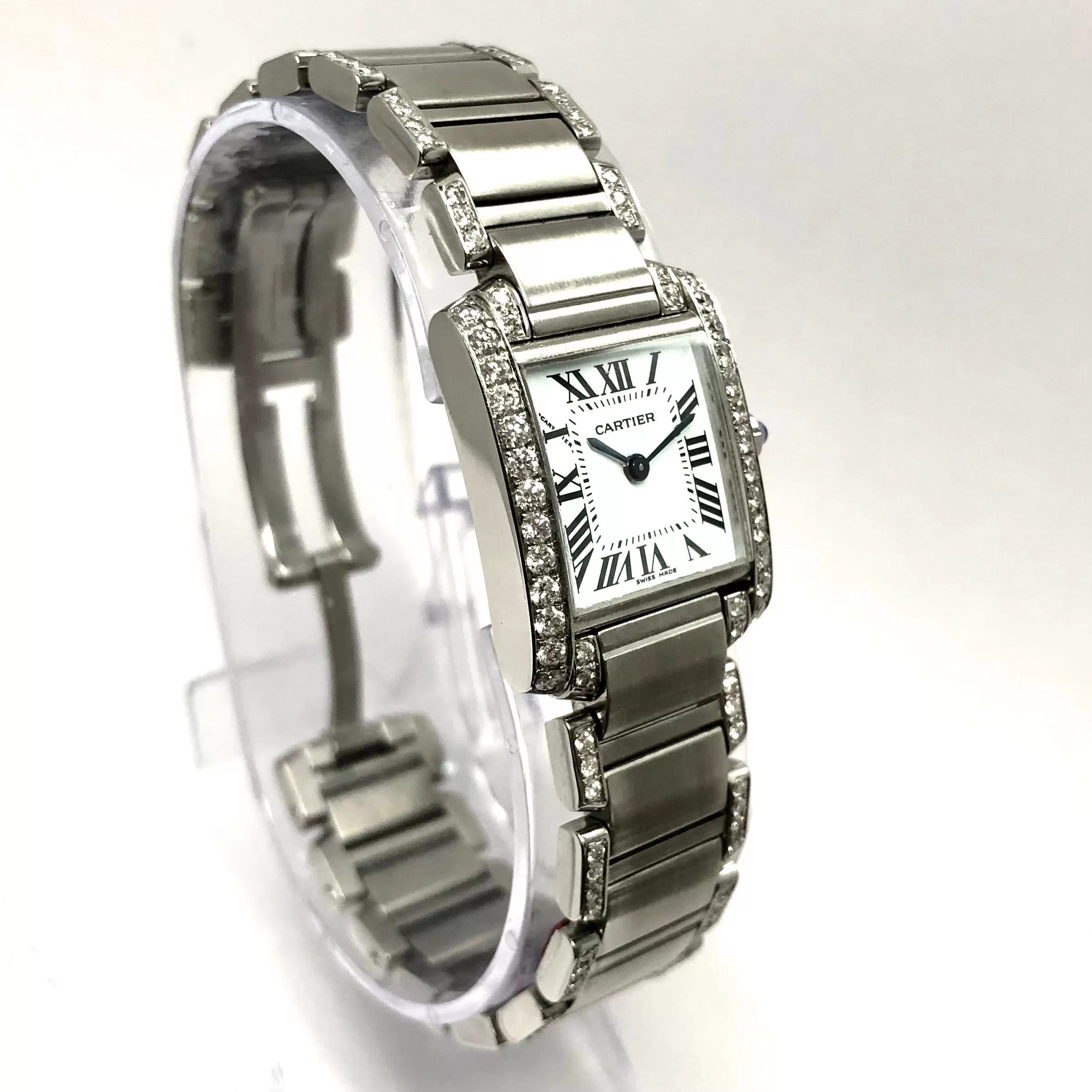 CARTIER TANK FRANCAISE Quartz 20mm Steel 1.88TCW DIAMOND Watch