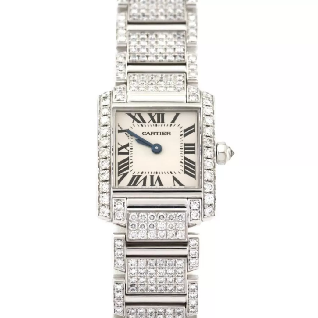 CARTIER TANK FRANCAISE Quartz 20mm Steel 6.11TCW Full DIAMOND Watch