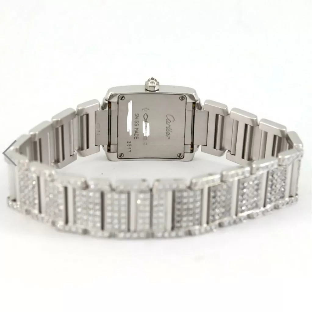 CARTIER TANK FRANCAISE Quartz 20mm Steel 6.11TCW Full DIAMOND Watch