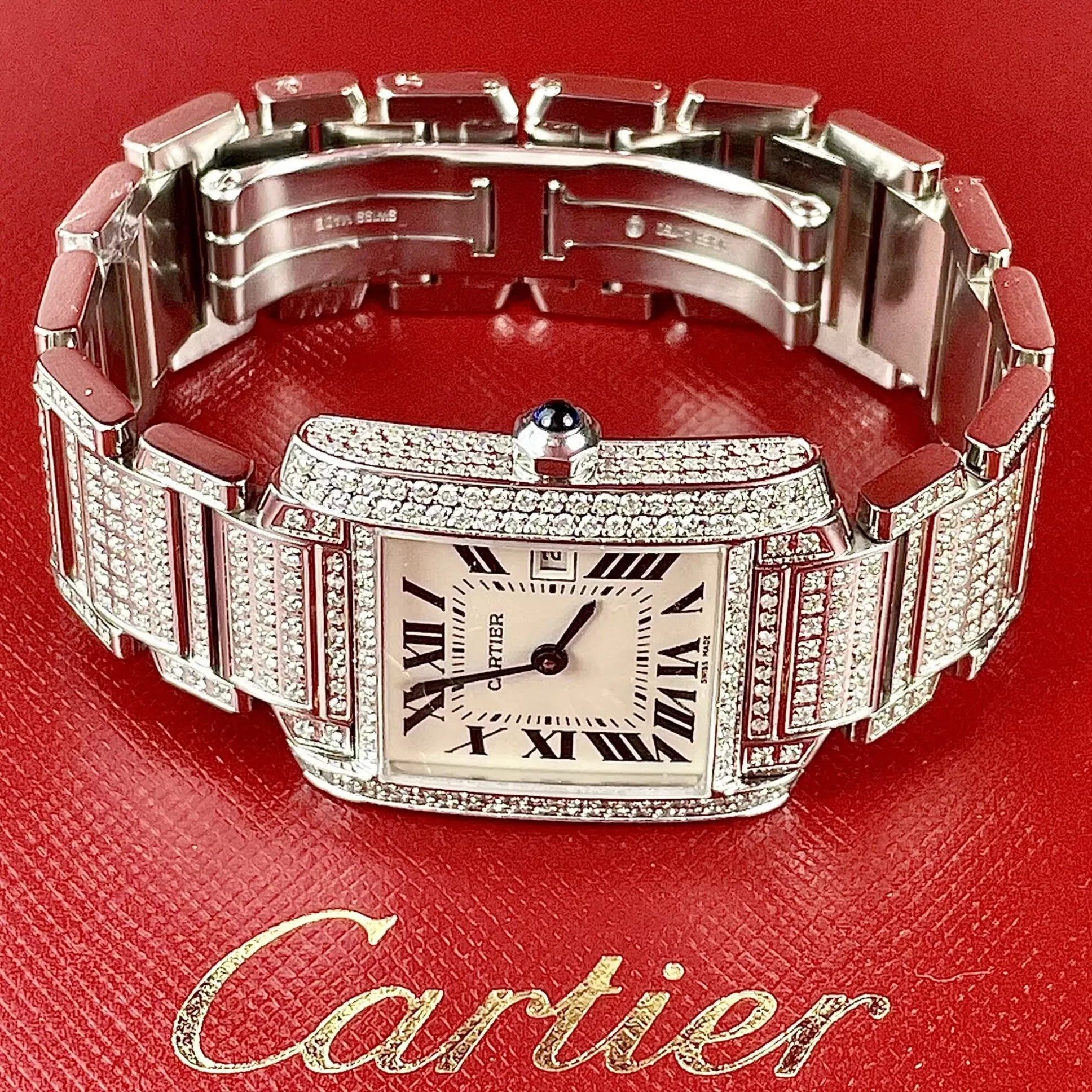 CARTIER TANK FRANCAISE Quartz 20mm Steel ~6TCW Full DIAMOND Watch